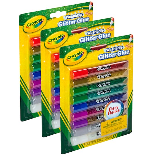 Crayola&#xAE; Bold Washable Glitter Glue with Fiery Flecks&#x2122;, 3 Packs of 9